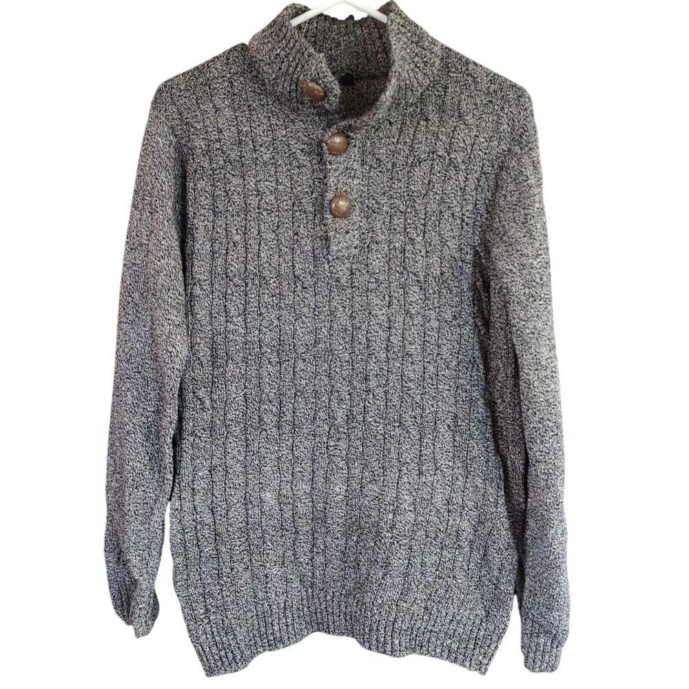 Kian D Sweater Los Angeles Cable Knit Gray Button Accents Mens Size Large READ